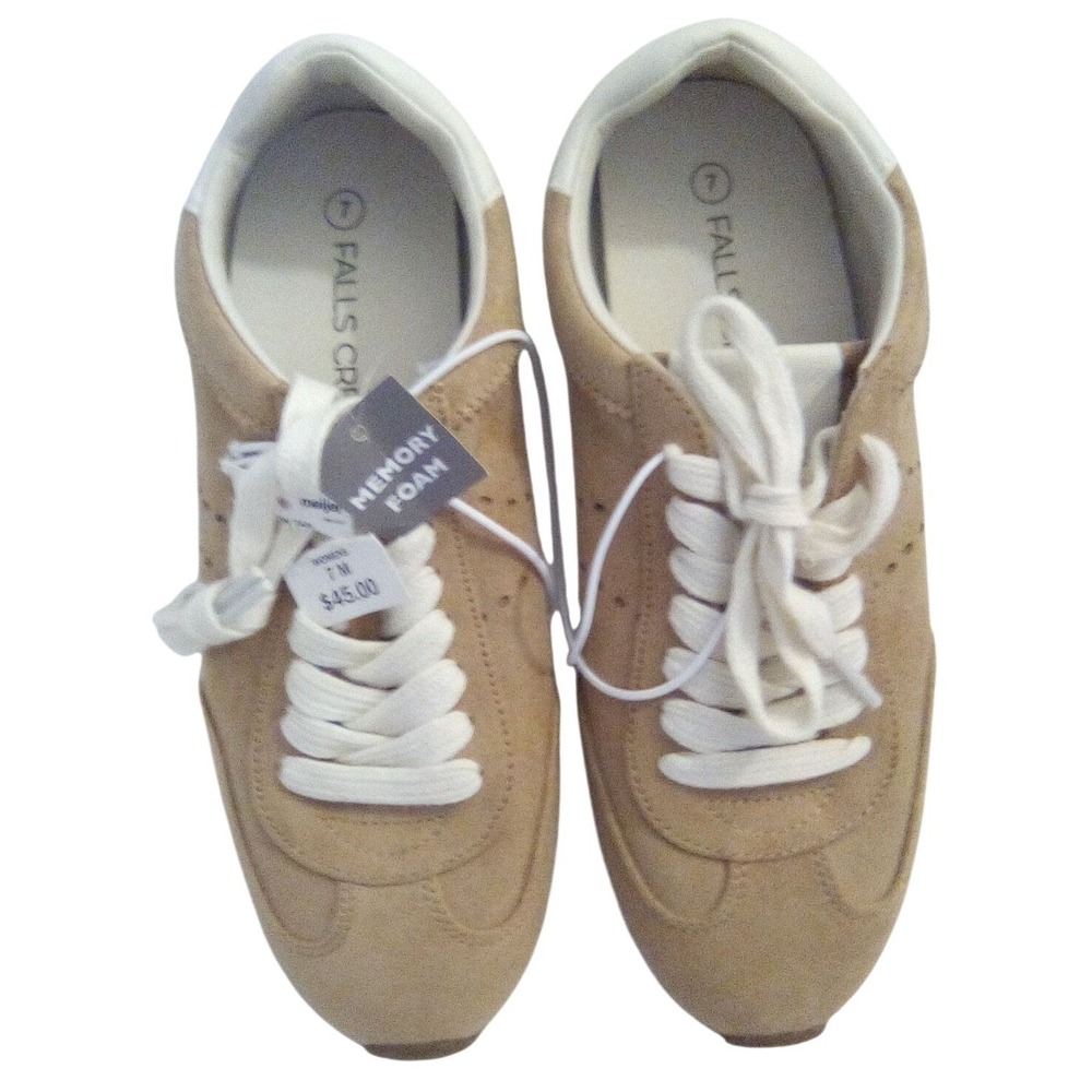 Falls Creek Womens Tan Faux Suede Memory Foam Sneakers Size 7 New - Picture 1 of 6